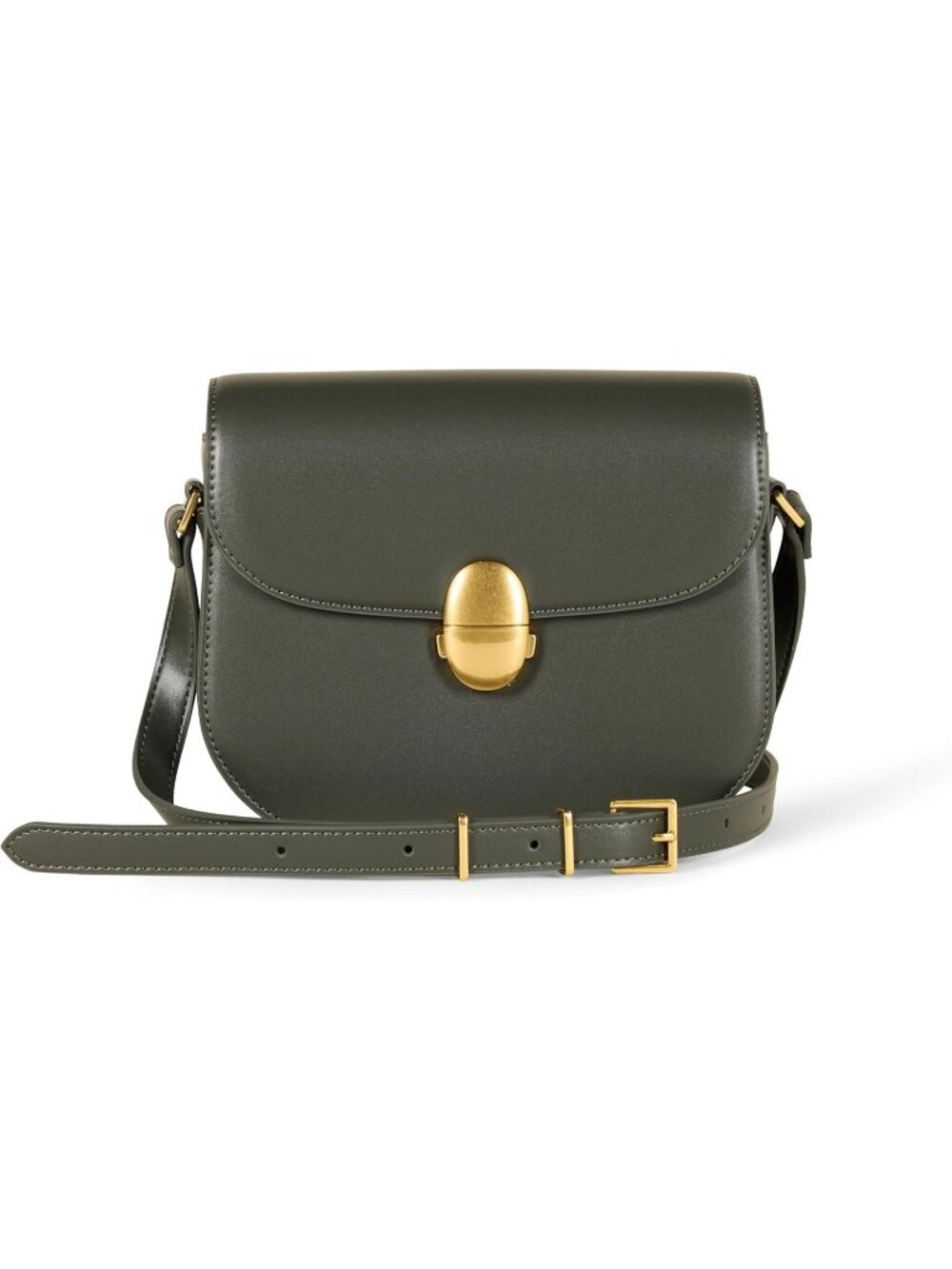 Women's Dark Olive Vegan Leather Styling Crossbody Bag With Adjustable Strap